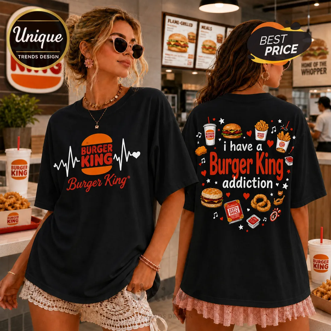 Burger King Heartbeat and Fast Food White T-Shirt Burger King Heartbeat and Fast Food White T-Shirt