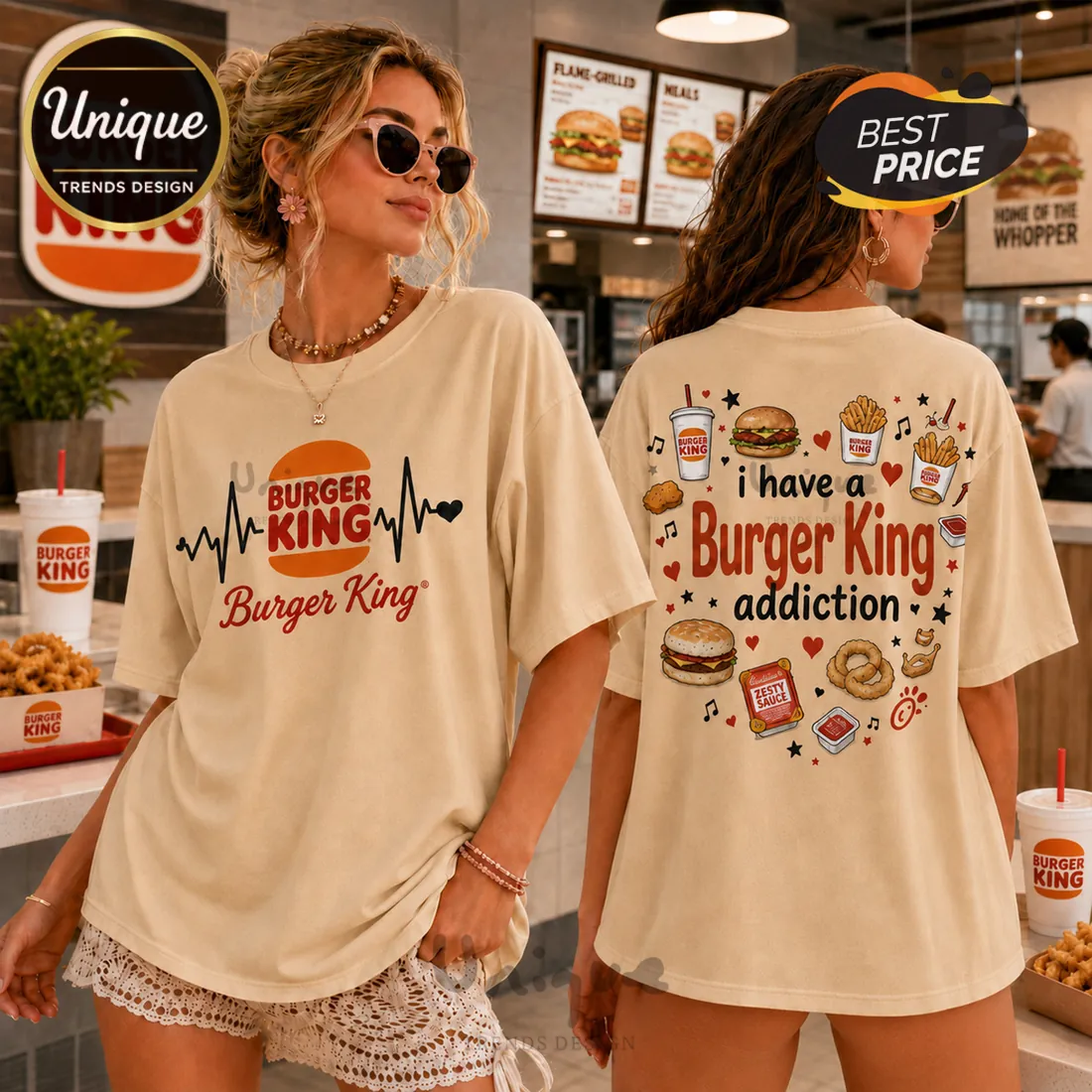 Burger King Heartbeat and Fast Food White T-Shirt Burger King Heartbeat and Fast Food White T-Shirt