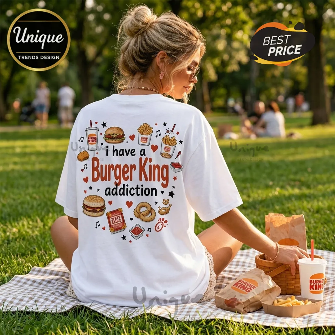 Burger King Heartbeat and Fast Food White T-Shirt Burger King Heartbeat and Fast Food White T-Shirt