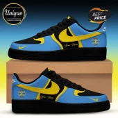 Custom Chicago Sky sneakers featuring light blue and yellow panels, black accents, and Chicago Sky team logo on a shoebox.!