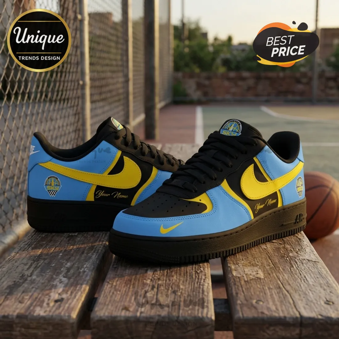 Chicago Sky WNBA Black and Blue Custom Air Force 1 Sneakers Chicago Sky WNBA Black and Blue Custom Air Force 1 Sneakers