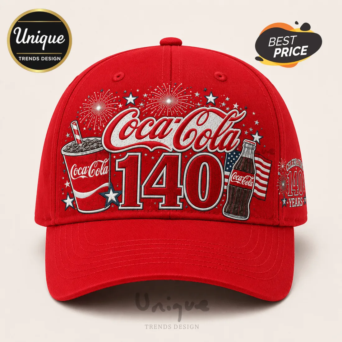 Coca Cola 140th Anniversary Red Baseball Cap Coca Cola 140th Anniversary Red Baseball Cap