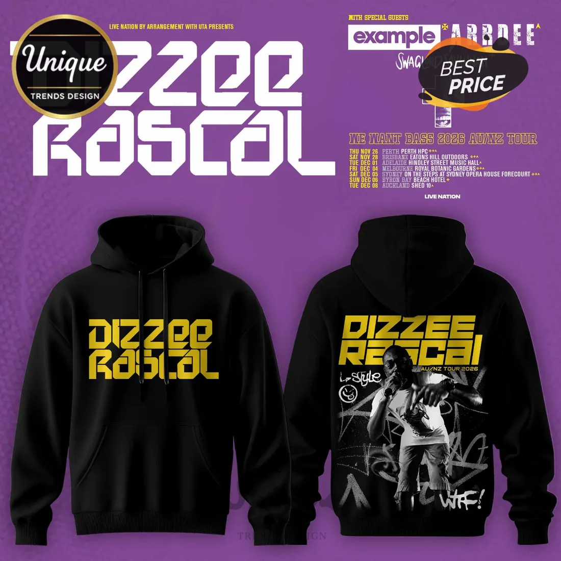 Dizzee Rascal We Want Bass AU NZ Tour Black Hoodie Dizzee Rascal We Want Bass AU NZ Tour Black Hoodie