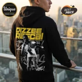 Black hoodie with yellow Dizzee Rascal tour graphic, featuring rapper photo, graffiti art, and AU/NZ Tour 2026 text.!