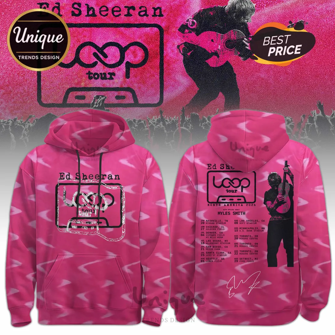 Ed Sheeran The Loop Tour North America 2026 Pink Hoodie Ed Sheeran The Loop Tour North America 2026 Pink Hoodie