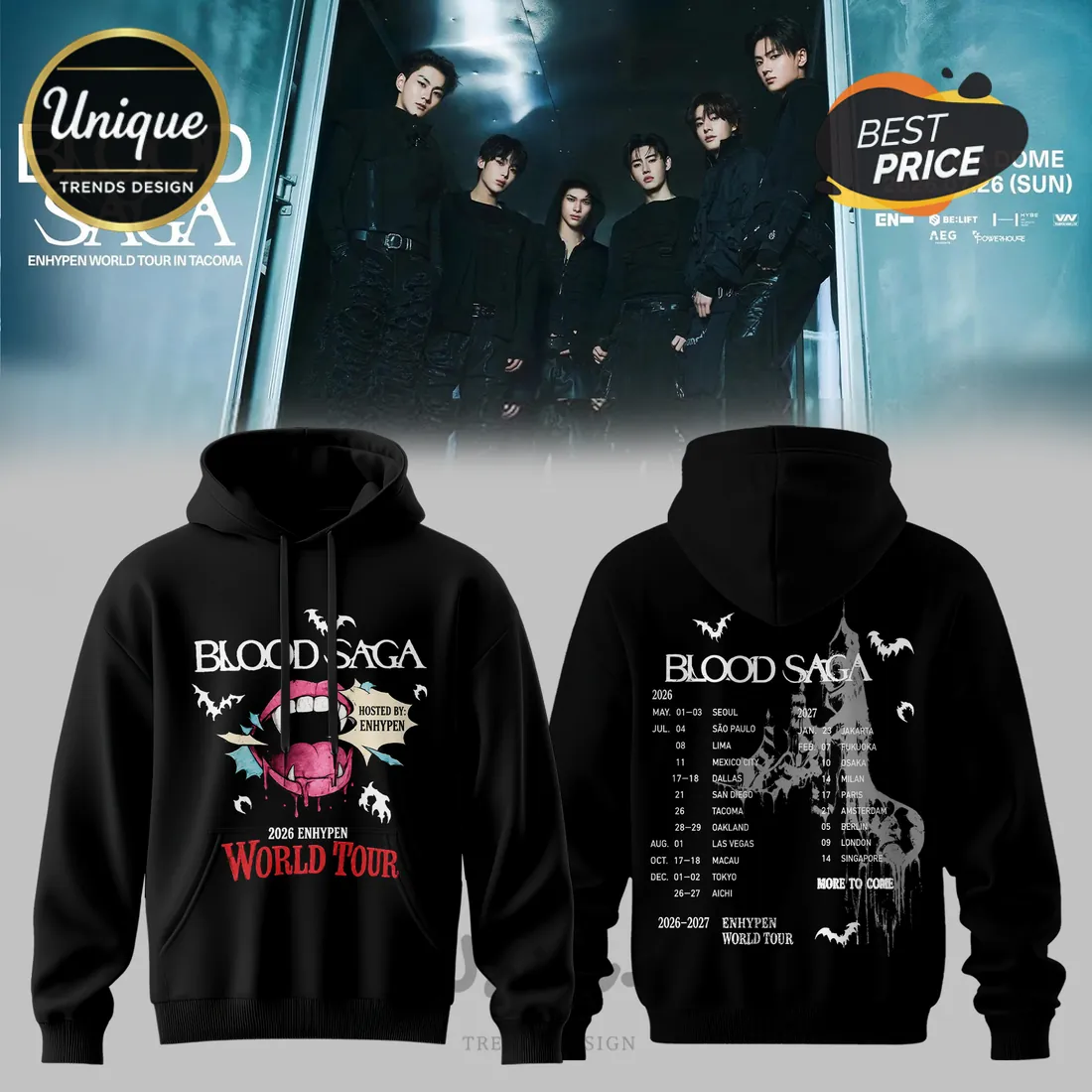 ENHYPEN Blood Saga 2026-2027 World Tour Black Hoodie ENHYPEN Blood Saga 2026-2027 World Tour Black Hoodie