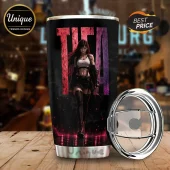 Final Fantasy VII Tifa Lockhart stainless steel tumbler with dark background, character art, and purple text accents.