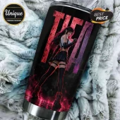 Final Fantasy VII Tifa Lockhart Stainless Steel Tumbler featuring a character illustration on a black background.