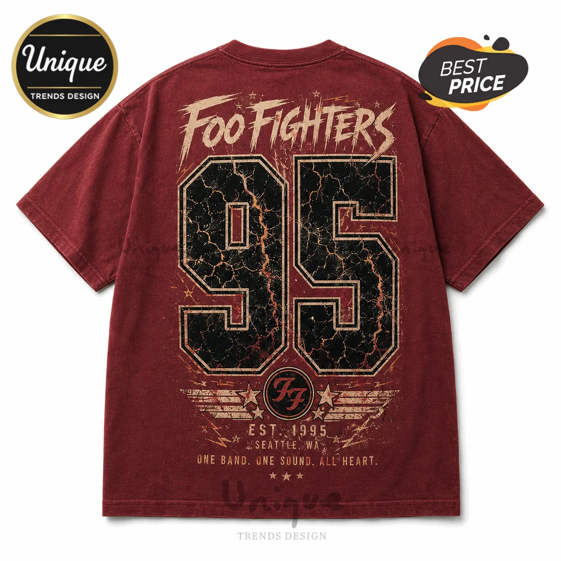 Foo Fighters 95 Distressed Red T-Shirt Foo Fighters 95 Distressed Red T-Shirt