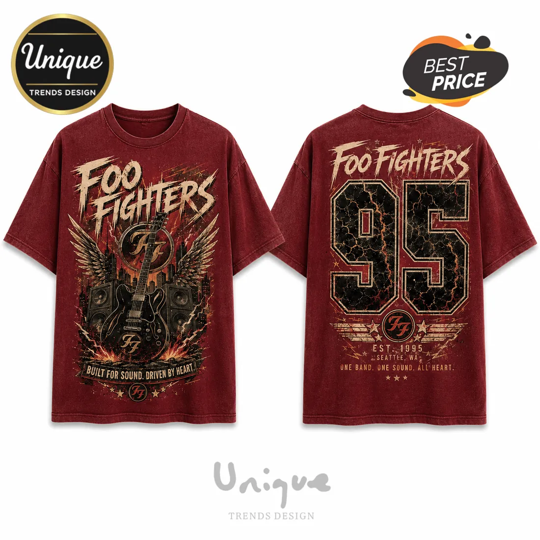 Foo Fighters 95 Distressed Red T-Shirt Foo Fighters 95 Distressed Red T-Shirt