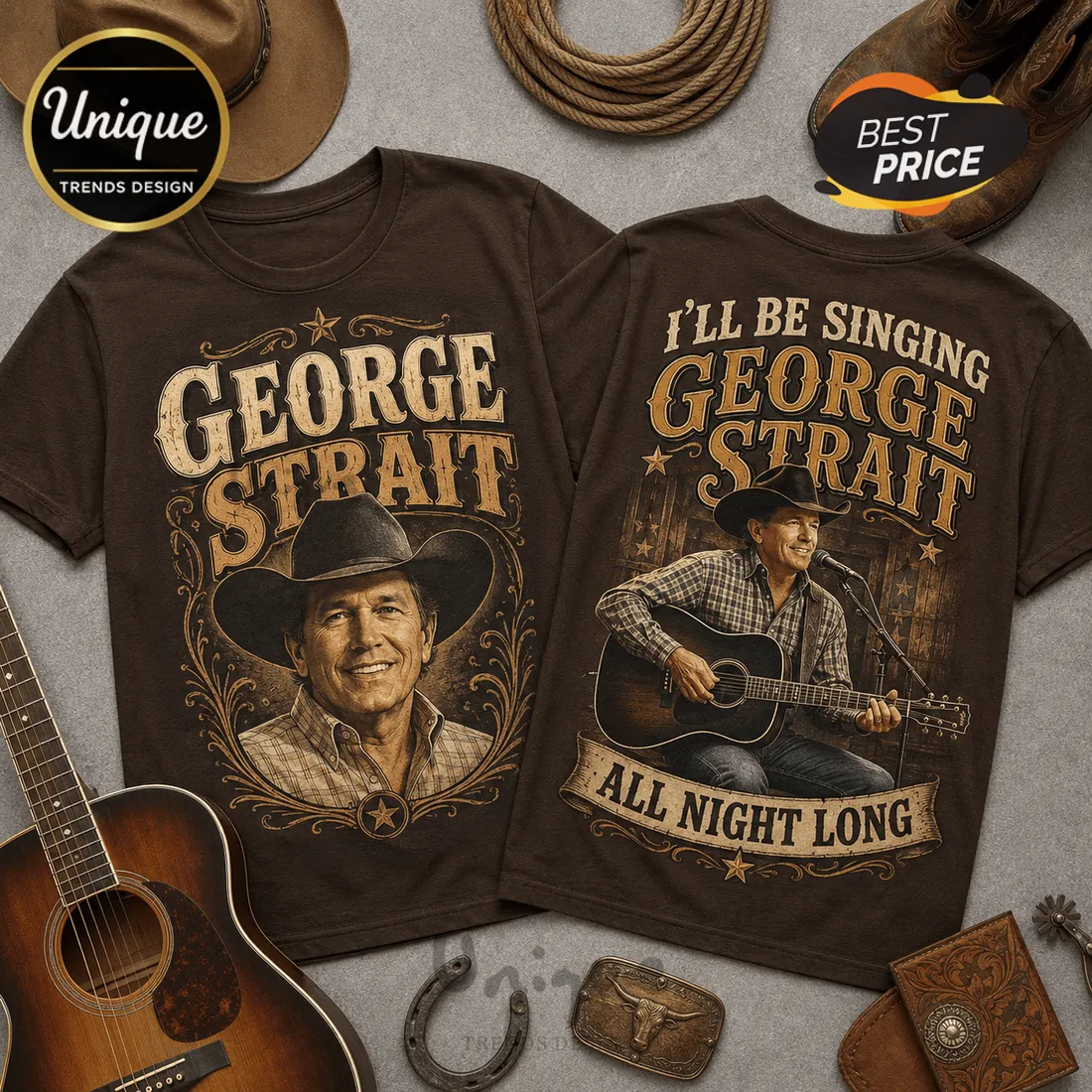George Strait All Night Long Brown T-Shirt George Strait All Night Long Brown T-Shirt
