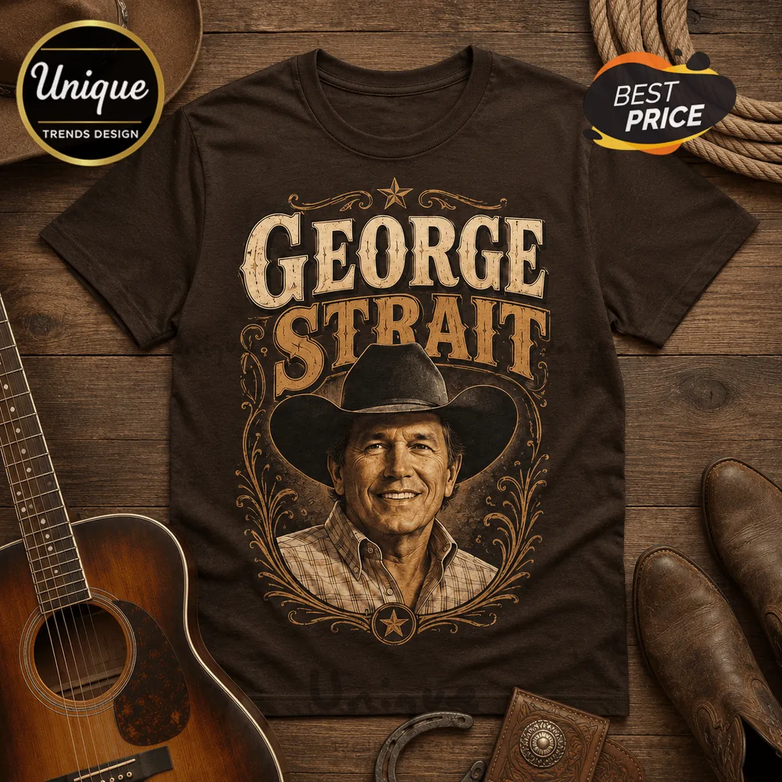 George Strait All Night Long Brown T-Shirt George Strait All Night Long Brown T-Shirt