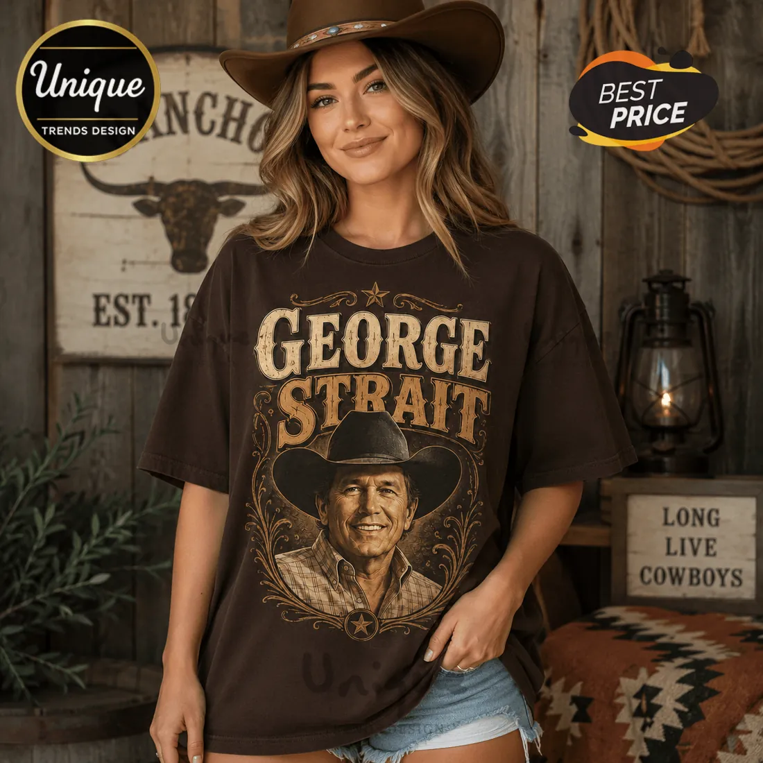 George Strait All Night Long Brown T-Shirt George Strait All Night Long Brown T-Shirt