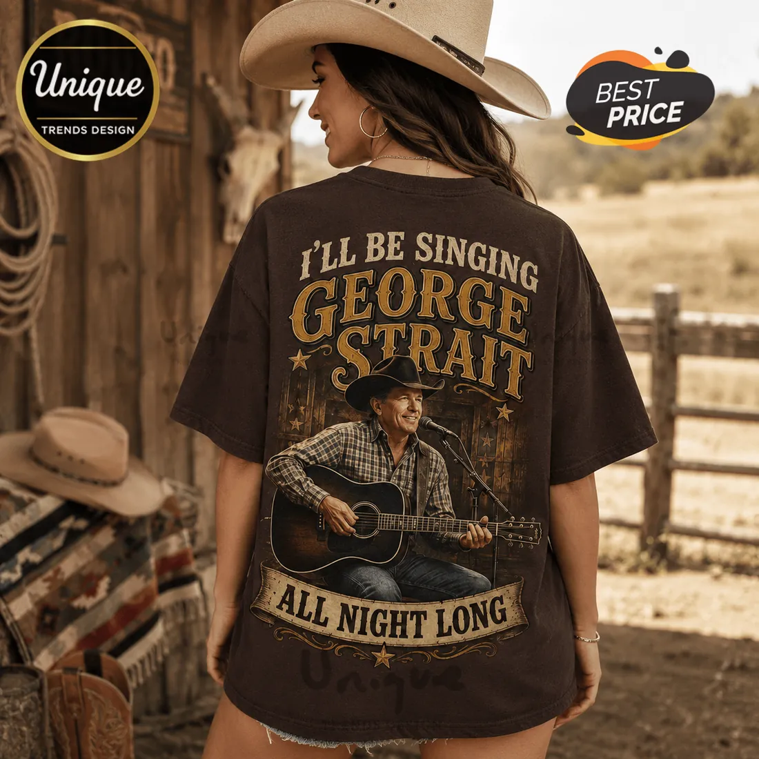 George Strait All Night Long Brown T-Shirt George Strait All Night Long Brown T-Shirt