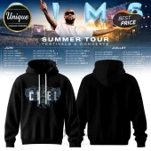 Black cotton hoodie featuring Gims Ciel logo in blue and white graphics on front with plain back view.!