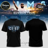 Black cotton t-shirt featuring blue tribal mask graphics and the text CIEL GIMS printed on the center chest.!