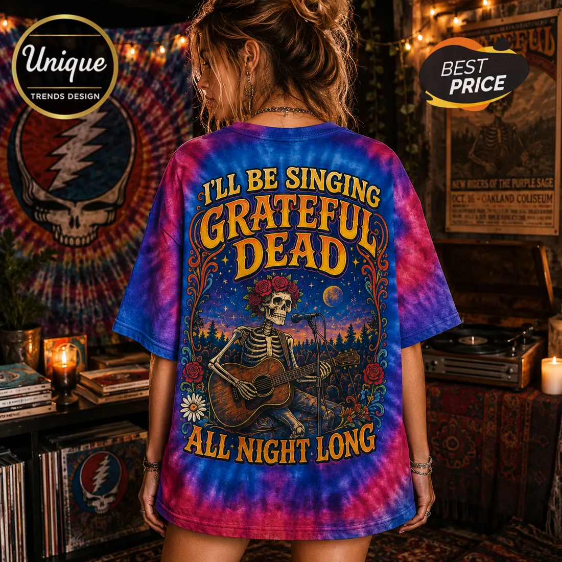 Grateful Dead Skull and Roses Tie Dye T-Shirt Grateful Dead Skull and Roses Tie Dye T-Shirt