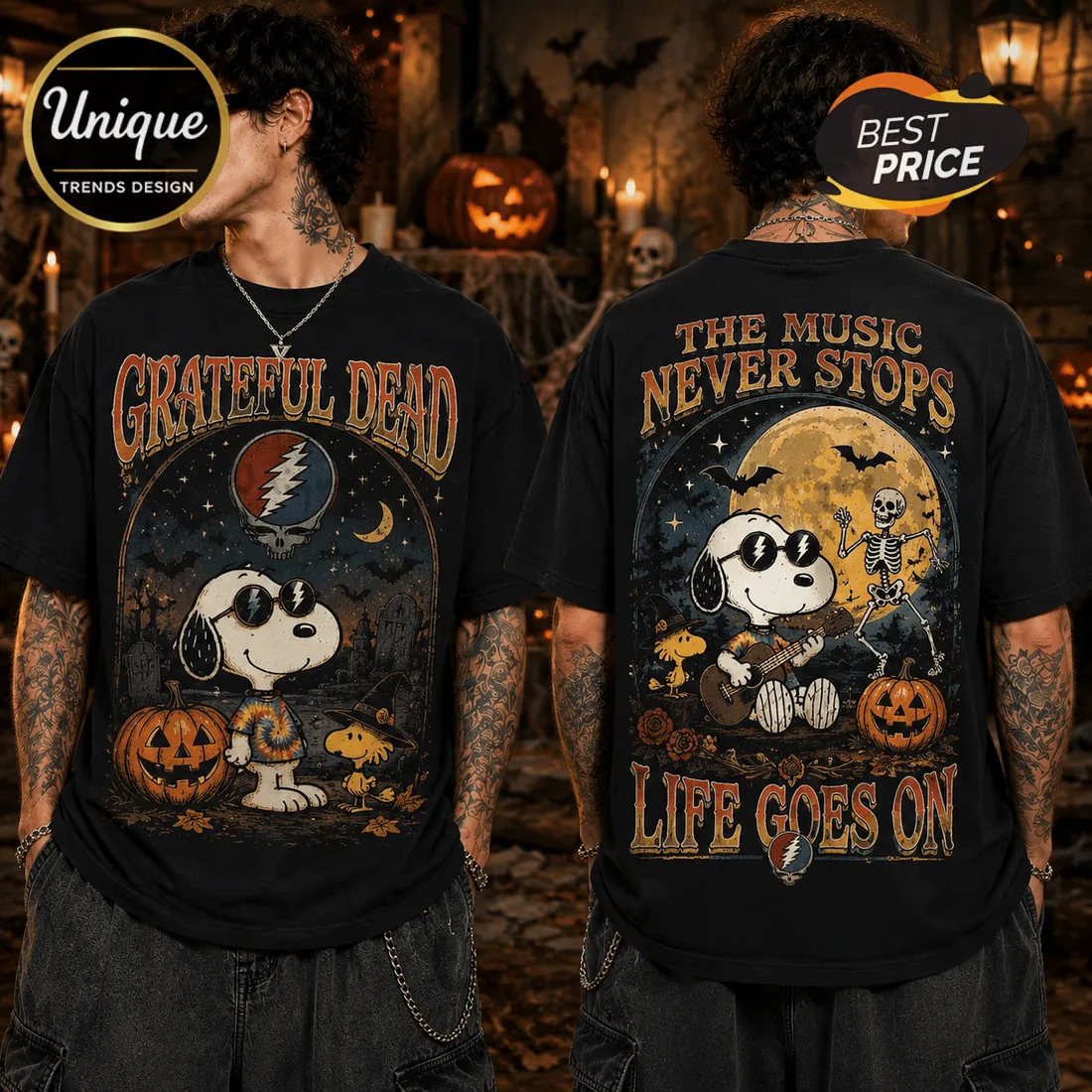 Grateful Dead x Snoopy Halloween The Music Never Stops T-Shirt Grateful Dead x Snoopy Halloween The Music Never Stops T-Shirt