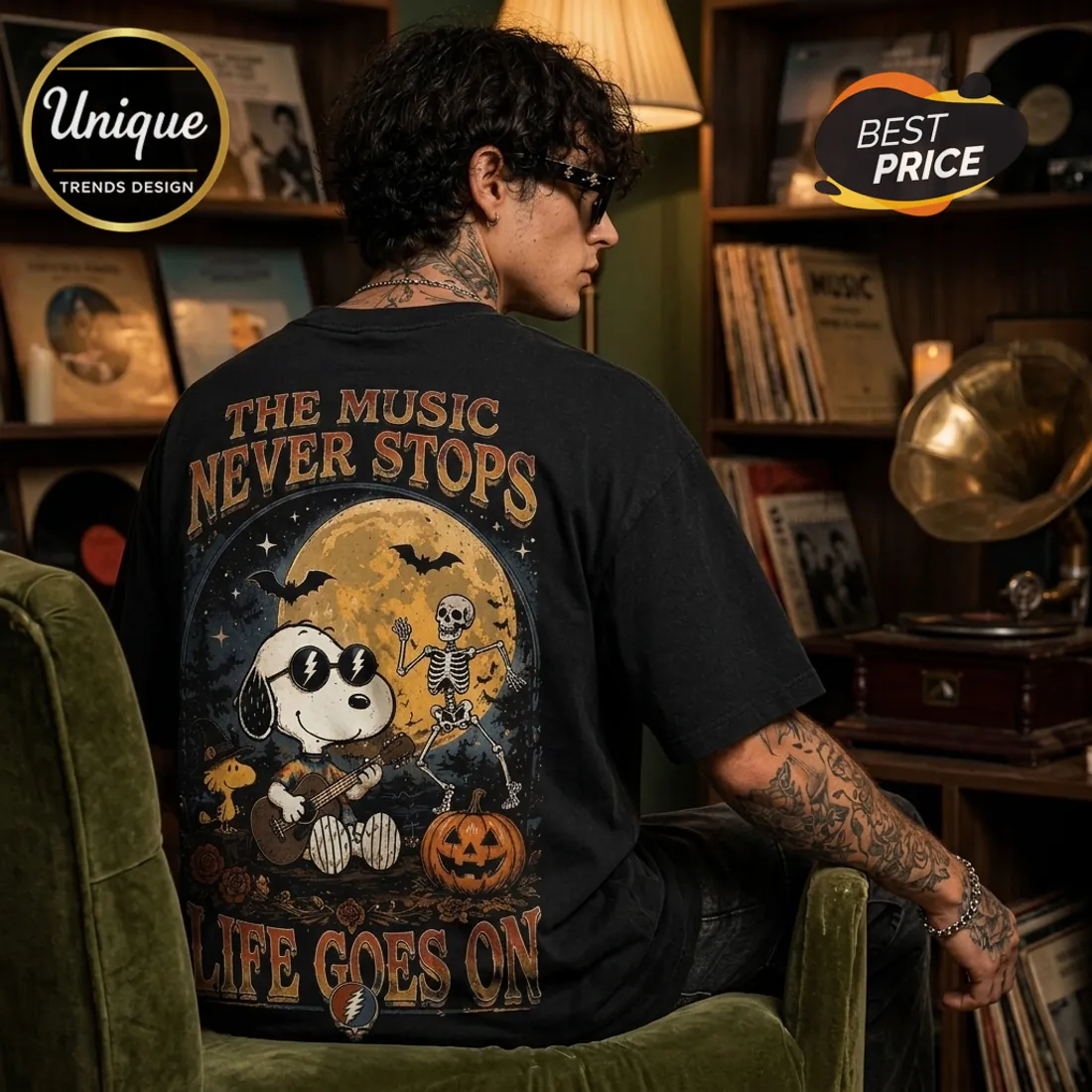 Grateful Dead x Snoopy Halloween The Music Never Stops T-Shirt Grateful Dead x Snoopy Halloween The Music Never Stops T-Shirt