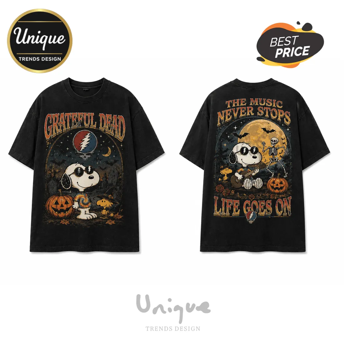 Grateful Dead x Snoopy Halloween The Music Never Stops T-Shirt Grateful Dead x Snoopy Halloween The Music Never Stops T-Shirt