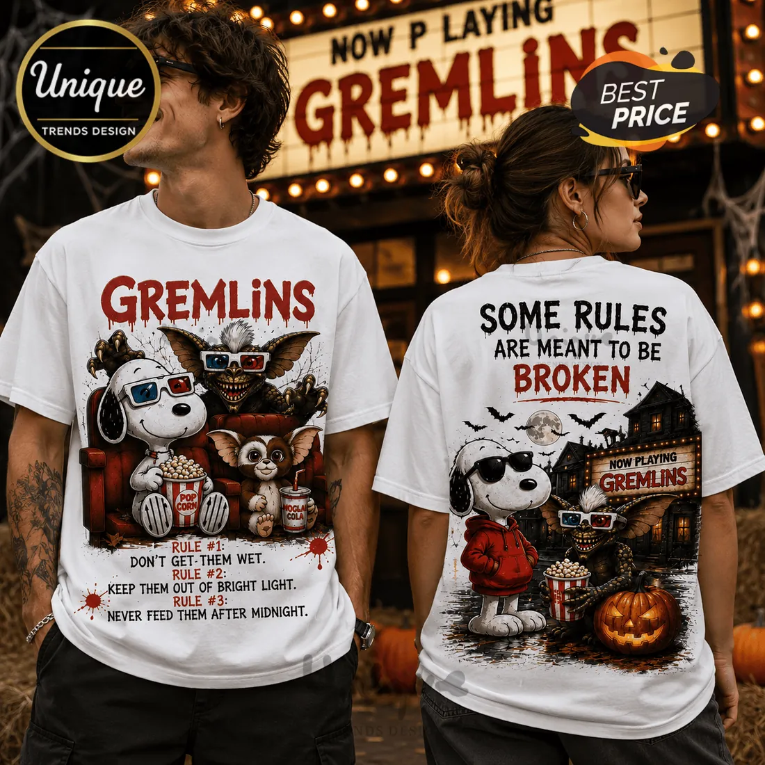 Gremlins x Snoopy Movie Night Halloween T-Shirt Gremlins x Snoopy Movie Night Halloween T-Shirt