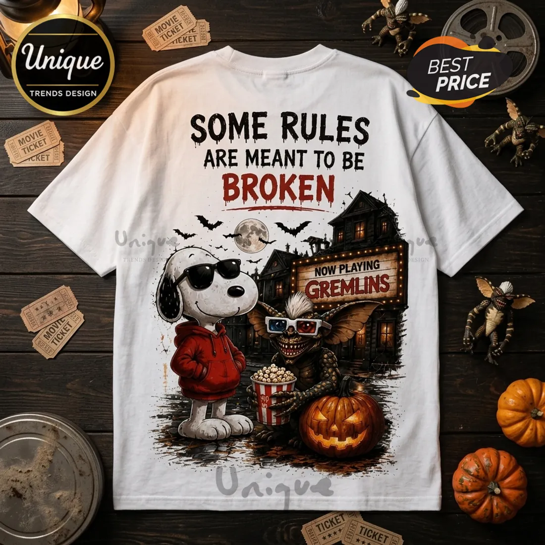 Gremlins x Snoopy Movie Night Halloween T-Shirt Gremlins x Snoopy Movie Night Halloween T-Shirt