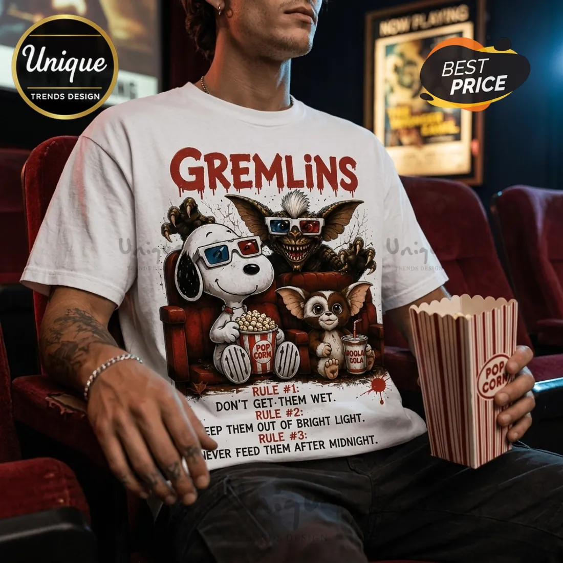 Gremlins x Snoopy Movie Night Halloween T-Shirt Gremlins x Snoopy Movie Night Halloween T-Shirt