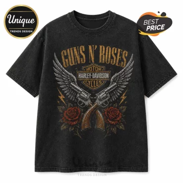 Guns N Roses x Harley-Davidson Motorcycle Distressed T-Shirt