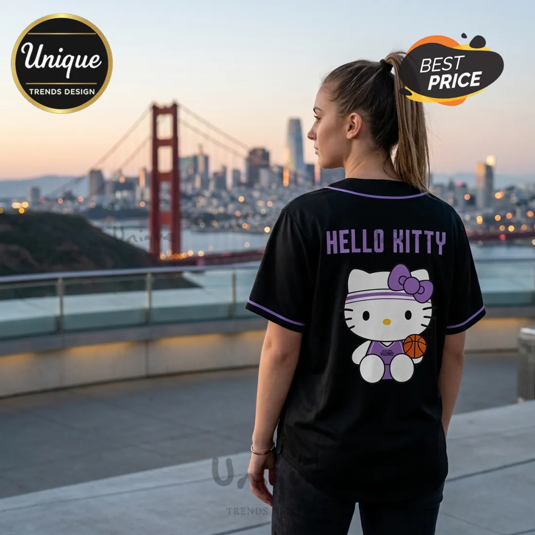 Hello Kitty x Golden State Valkyries Black Baseball Jersey Hello Kitty x Golden State Valkyries Black Baseball Jersey