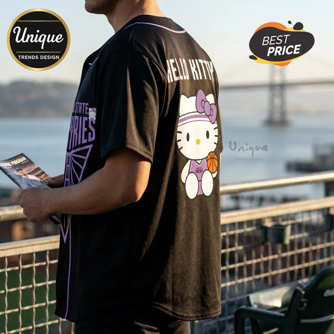 Hello Kitty x Golden State Valkyries Black Baseball Jersey Hello Kitty x Golden State Valkyries Black Baseball Jersey