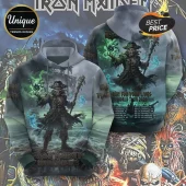 Iron Maiden Run For Your Lives world tour hoodie featuring Eddie the pirate holding a staff with green spectral ghosts.!