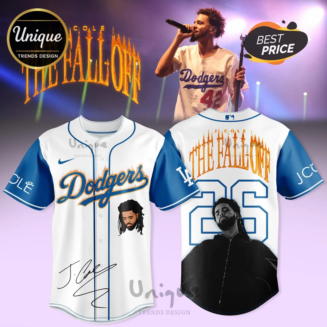 J. Cole The Fall Off Los Angeles Dodgers Baseball Jersey J. Cole The Fall Off Los Angeles Dodgers Baseball Jersey