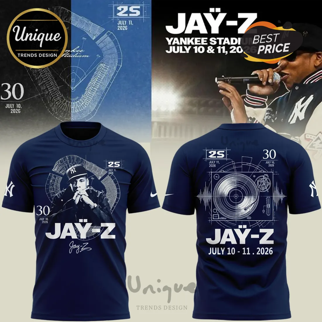 Jay-Z Yankee Stadium 2026 Limited Edition Navy T-Shirt Jay-Z Yankee Stadium 2026 Limited Edition Navy T-Shirt