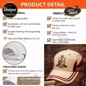 Beige baseball cap with red trim, Greek-letter emblem, and embossed diamond patterns on a wooden surface.!