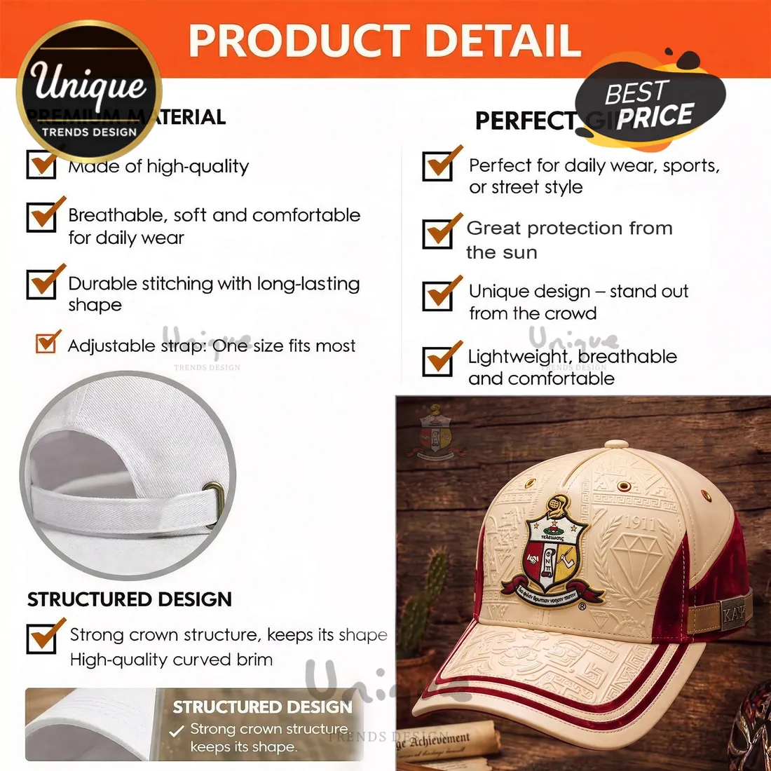 Kappa Alpha Psi 1911 Embossed Leather Baseball Cap Kappa Alpha Psi 1911 Embossed Leather Baseball Cap
