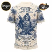 KISS The Hottest Band Retro T-Shirt features Gene Simmons with a bass guitar in a vintage blue ink sketch design.