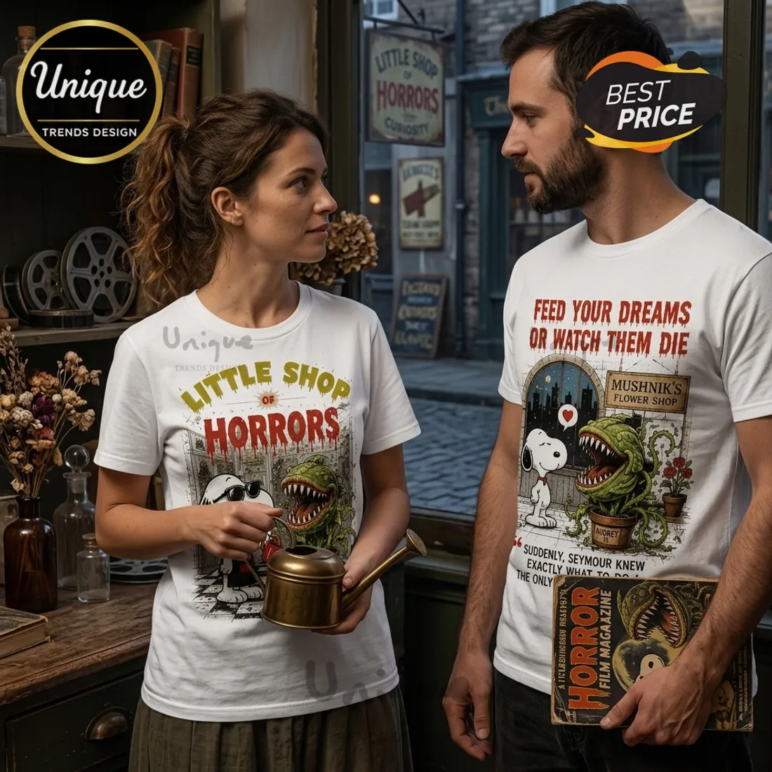 Little Shop of Horrors Snoopy Halloween White T-Shirt Little Shop of Horrors Snoopy Halloween White T-Shirt