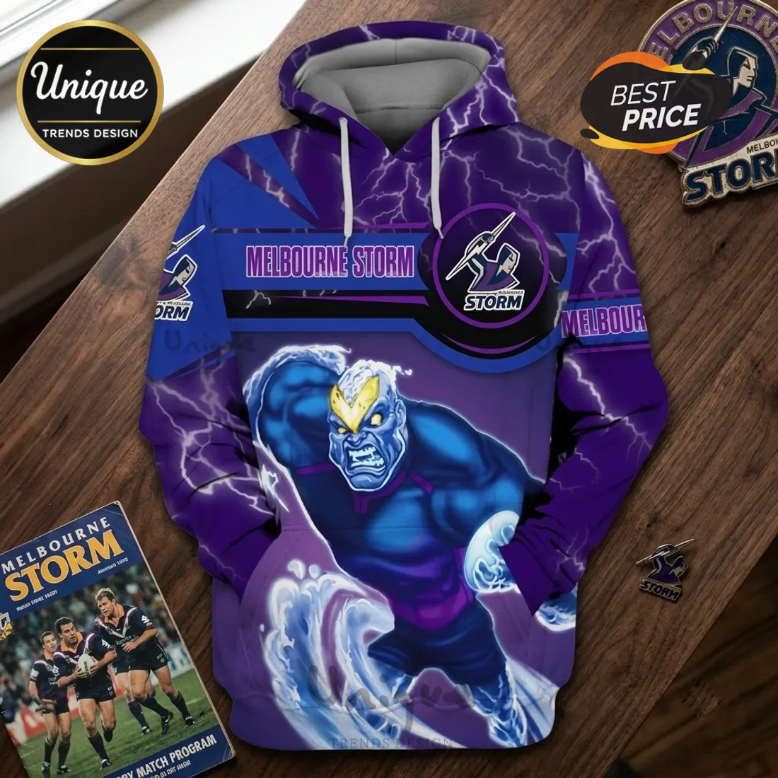 Melbourne Storm Mascot Purple Lightning Hoodie Melbourne Storm Mascot Purple Lightning Hoodie