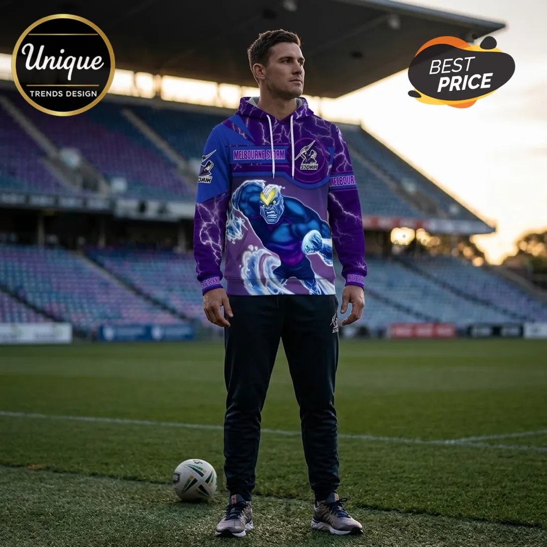 Melbourne Storm Mascot Purple Lightning Hoodie Melbourne Storm Mascot Purple Lightning Hoodie