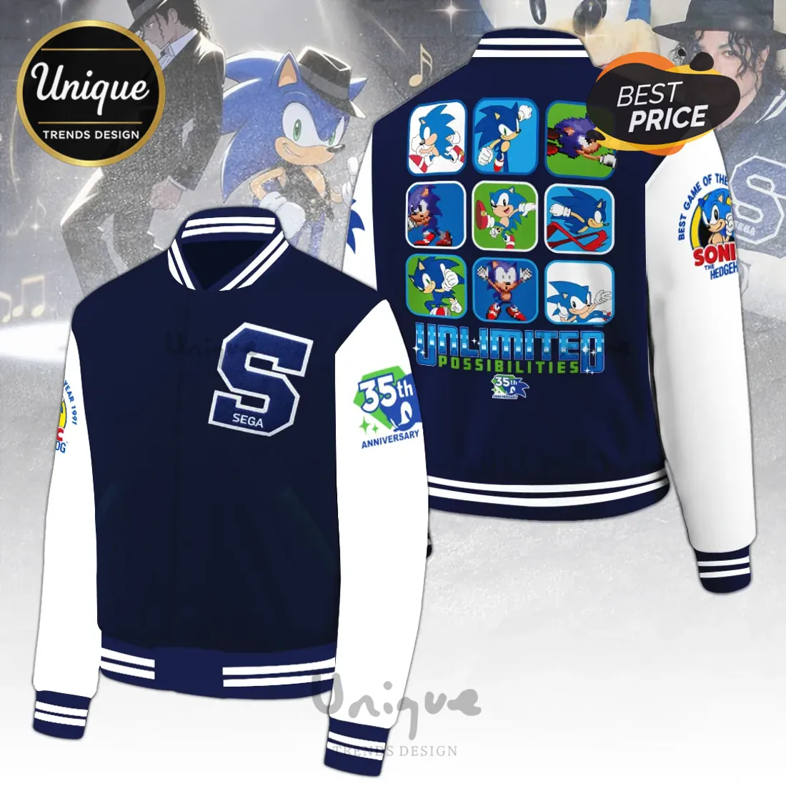 Michael Jackson x Sonic 35th Anniversary Edition Varsity Jacket Michael Jackson x Sonic 35th Anniversary Edition Varsity Jacket