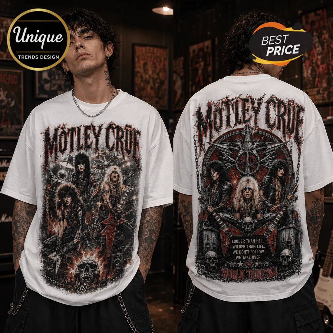 Motley Crue Vintage Band 1984 Tour White T-Shirt Motley Crue Vintage Band 1984 Tour White T-Shirt