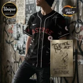 Black Houston Astros baseball jersey with My Chemical Romance graphics, red blood splatters, skulls, and a Nike logo.!