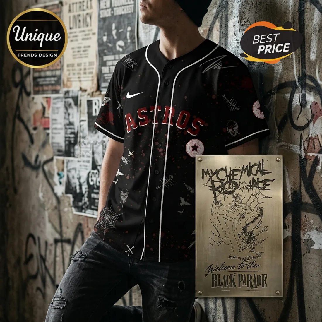 My Chemical Romance Houston Astros Black Parade Baseball Jersey My Chemical Romance Houston Astros Black Parade Baseball Jersey