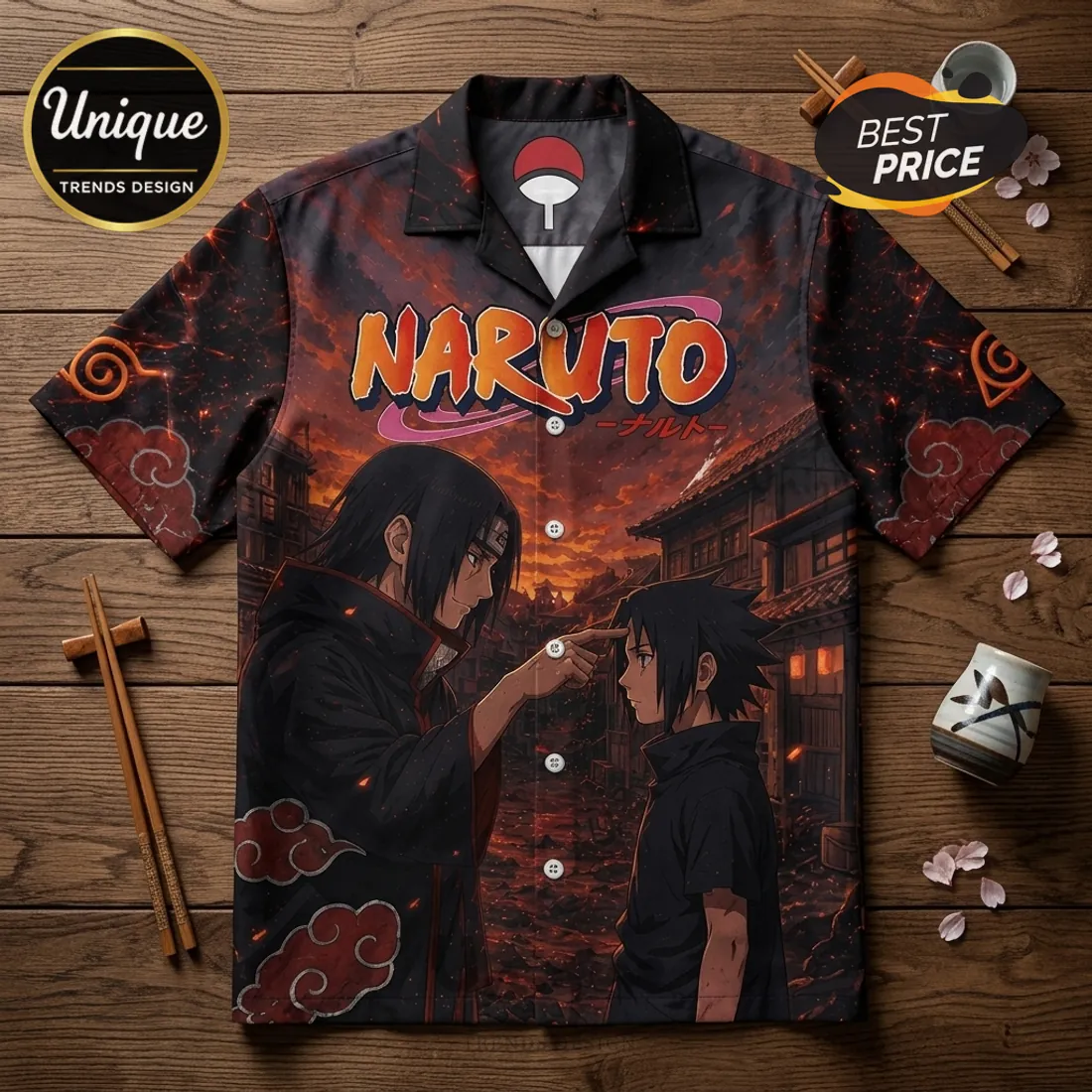 Naruto Itachi and Sasuke Uchiha Black Button Up Hawaiian Shirt Naruto Itachi and Sasuke Uchiha Black Button Up Hawaiian Shirt