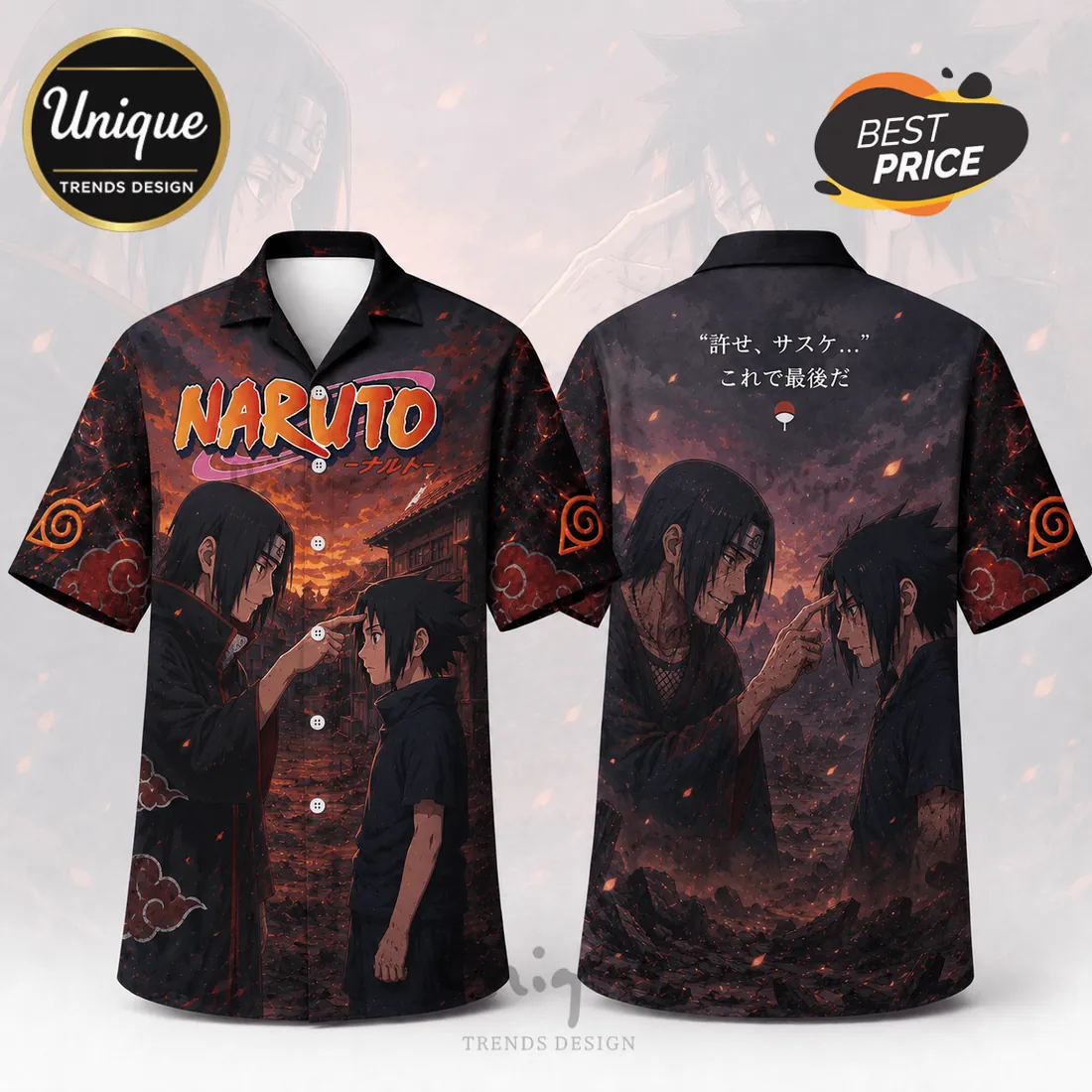 Naruto Itachi and Sasuke Uchiha Black Button Up Hawaiian Shirt Naruto Itachi and Sasuke Uchiha Black Button Up Hawaiian Shirt