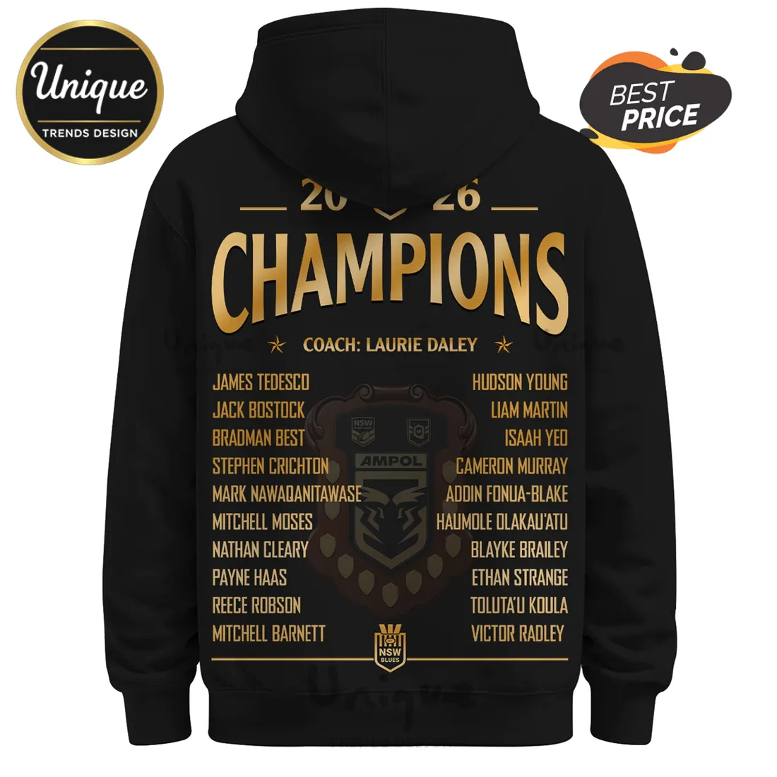 New South Wales Blues 2026 Champions Roster Hoodie New South Wales Blues 2026 Champions Roster Hoodie