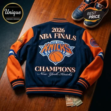 New York Knicks 2026 NBA Finals Champions Navy Blue Varsity Jacket