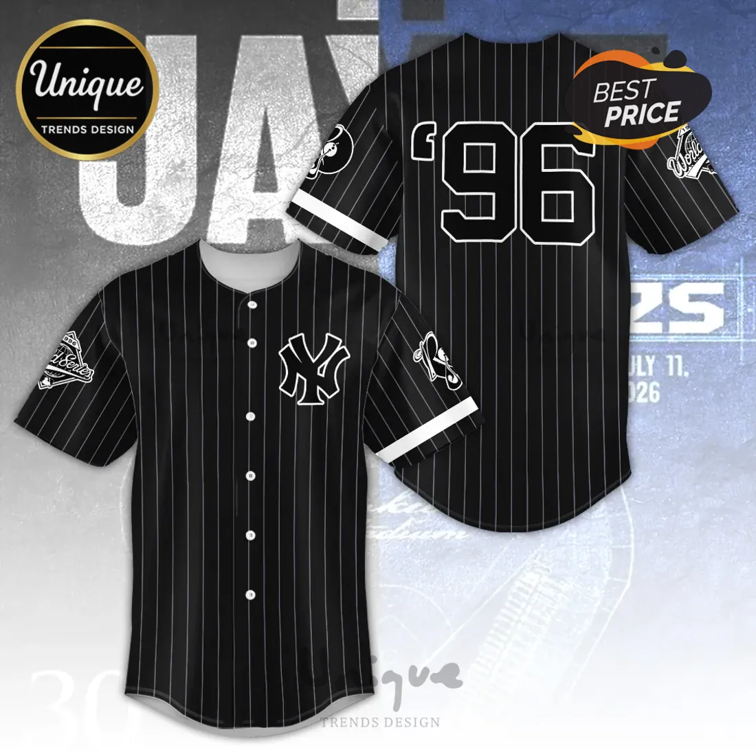 New York Yankees 1996 World Series Black Pinstripe Baseball Jersey New York Yankees 1996 World Series Black Pinstripe Baseball Jersey