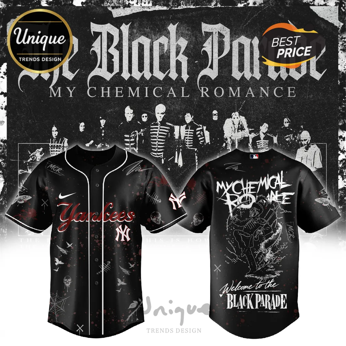New York Yankees x My Chemical Romance Black Parade Baseball Jersey New York Yankees x My Chemical Romance Black Parade Baseball Jersey