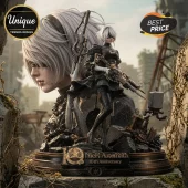 2B from NieR Automata 10th anniversary resin statue on a debris base with large portrait backdrop and ornate rifle.!